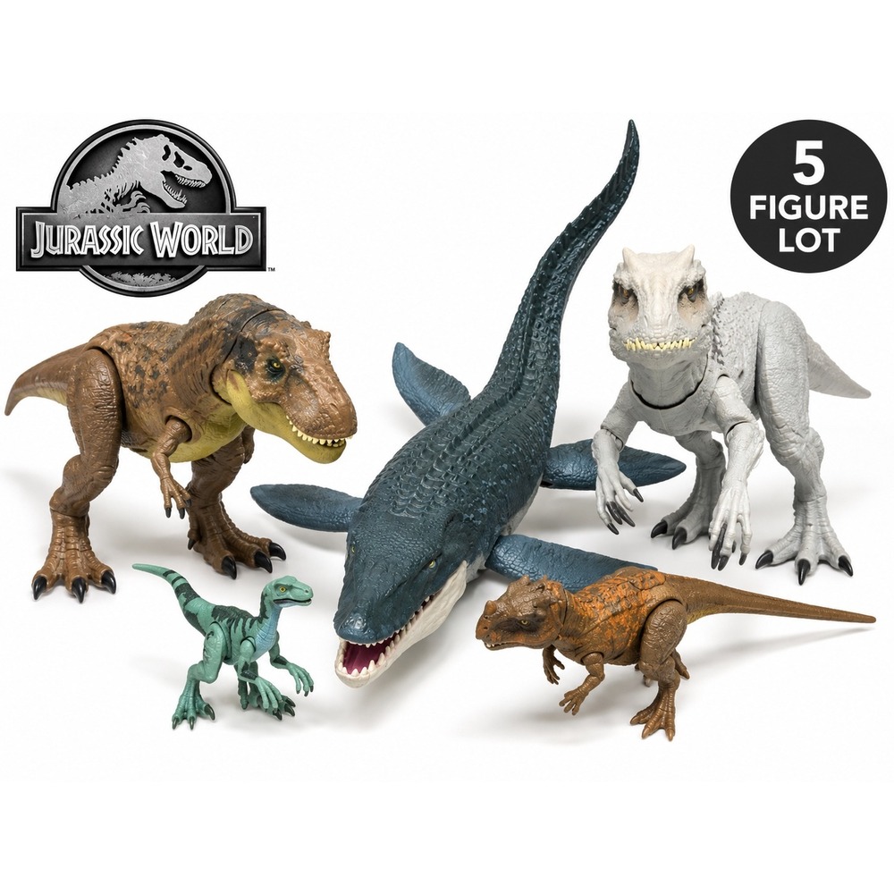 Jurassic World Dinosaur Figure Lot Indominus Rex T-Rex Mosasaurus 5pc Set